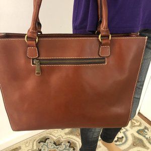 Patricia Nash brown Leather messenger Satchel tote Shoulder bag zip top clos